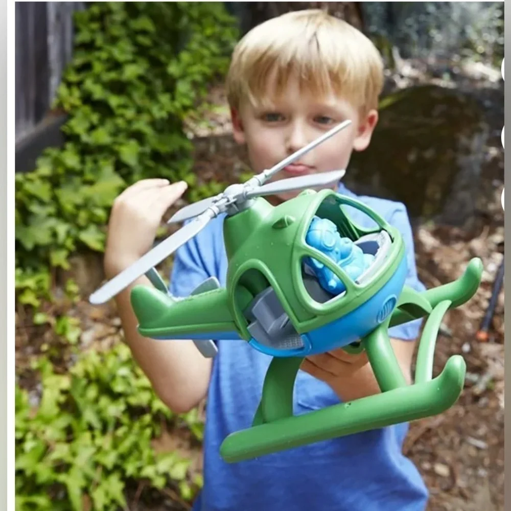 Helicopter Green toy - Blue Bear Pilot Character - Play Vehicle, Recycle